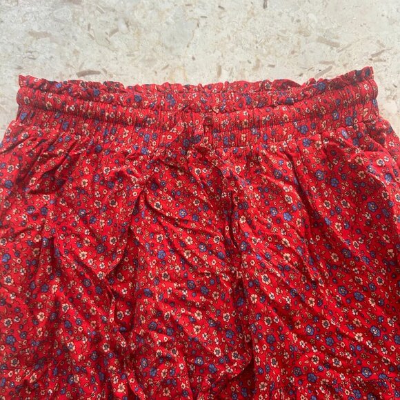 Boho Floral Print Red Prairie Ruffle Maxi Skirt Women's Size Medium - Picture 4 of 6